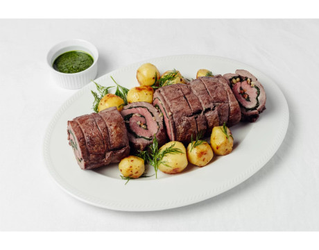 Beef roll with pesto sauce