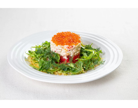 Crabs with tomatoes and red caviar