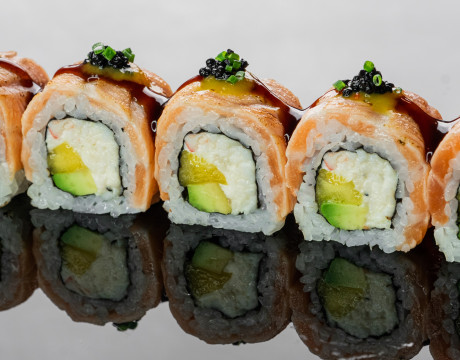Roll with Truffle Crab and Aburi Salmon