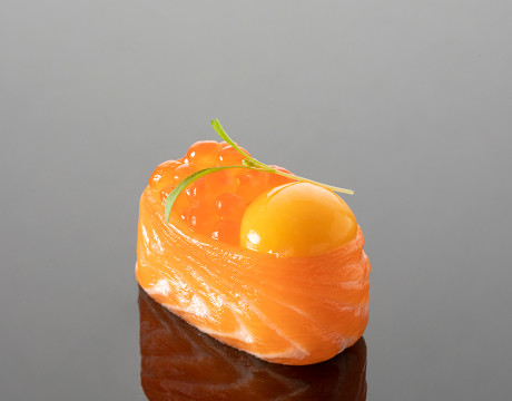 Sushi in Salmon with Red Caviar and Yolk