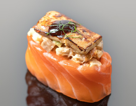 Salmon Sushi with Eel and Foie Gras