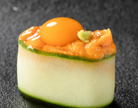 Sushi in Cucumber with Sea Urchin Roe and Yolk